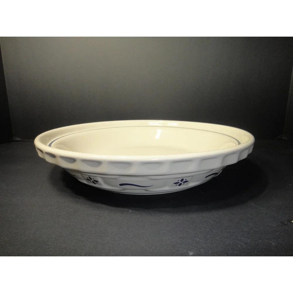 Longaberger Pottery Woven Traditions Ivory Blue 10 Inch Pie Plate Made USA VTG